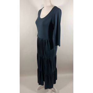 Peruvian Connection Scoop Neck Blue Pleated Skirt Maxi Dress Women's Size Small